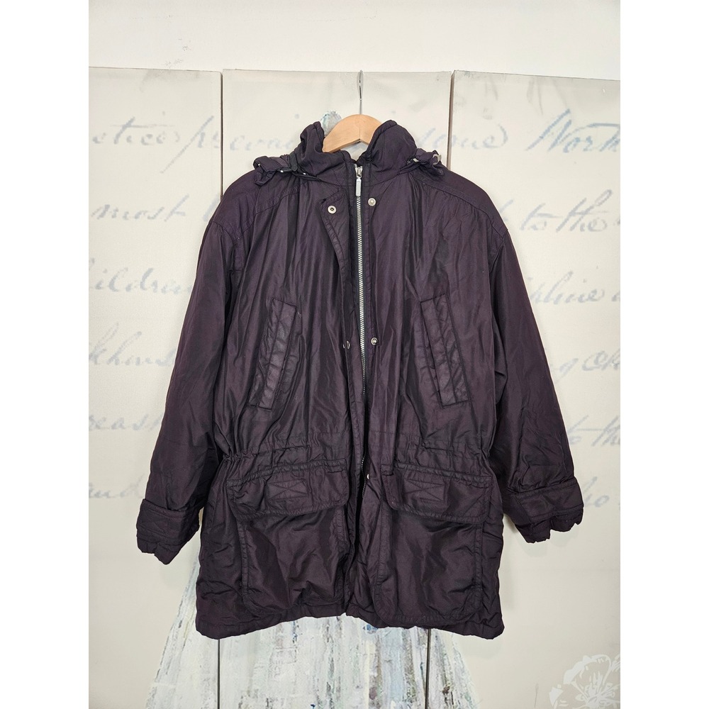Eddie Bauer Vintage Womens Goose Down Parka Purple Hooded Winter Coat Large